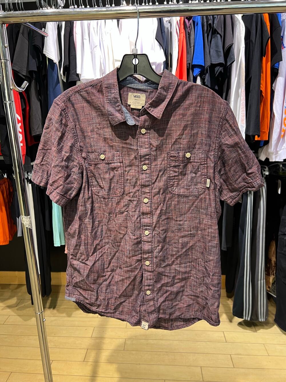 Vans Button Up Short Sleeve Shirt Gray Sz S